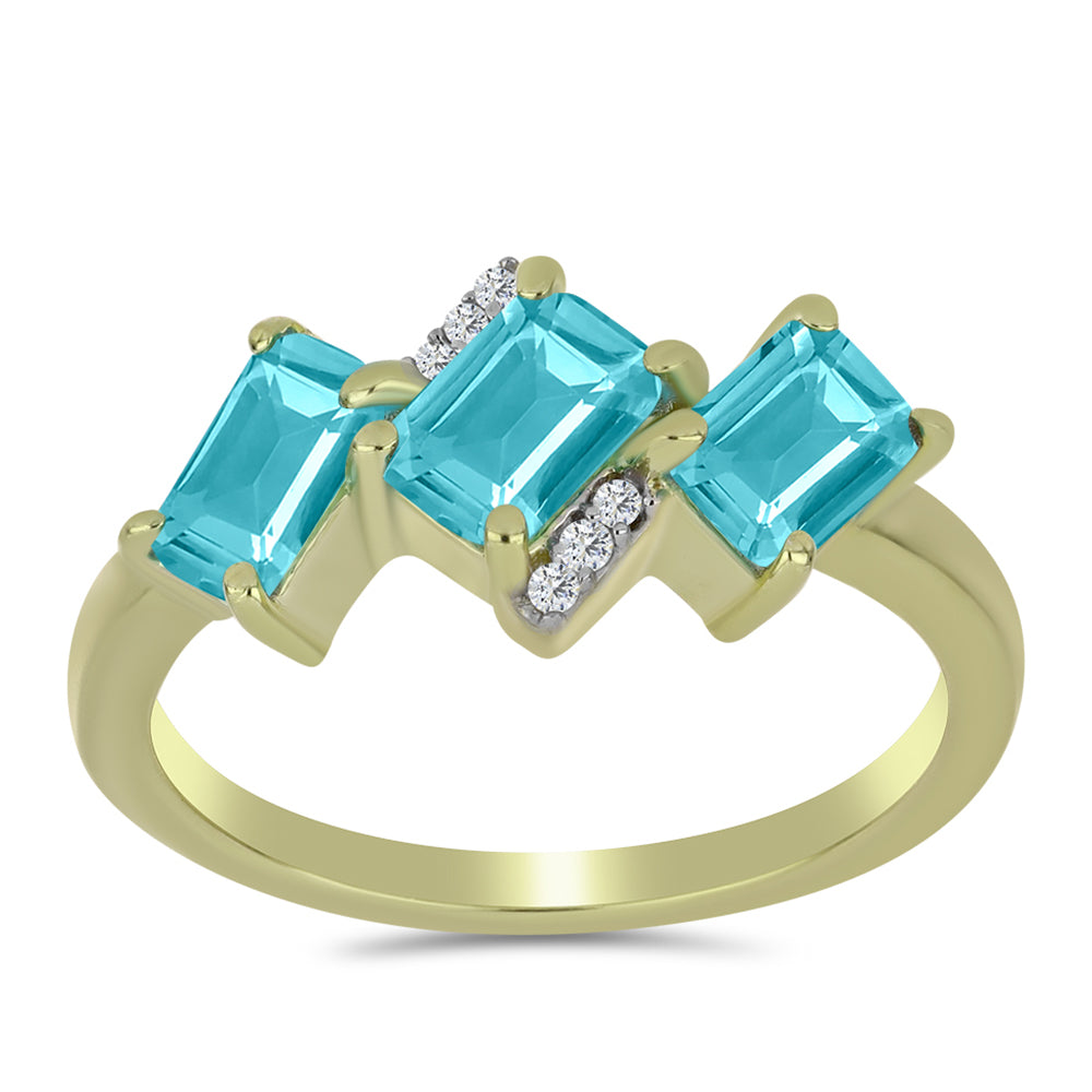 Inel din Argint 925 Placat cu Aur ( 2.74 grame ) cu Cuarț Paraiba și Topaz Alb 1.47 Carate