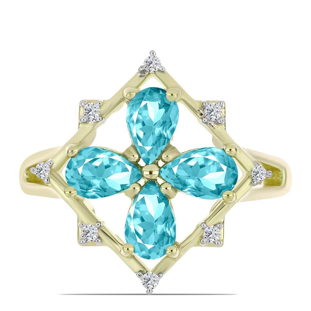 Inel din Argint 925 Placat cu Aur ( 3.38 grame ) cu Cuarț Paraiba și Topaz Alb 1.41 Carate 1 