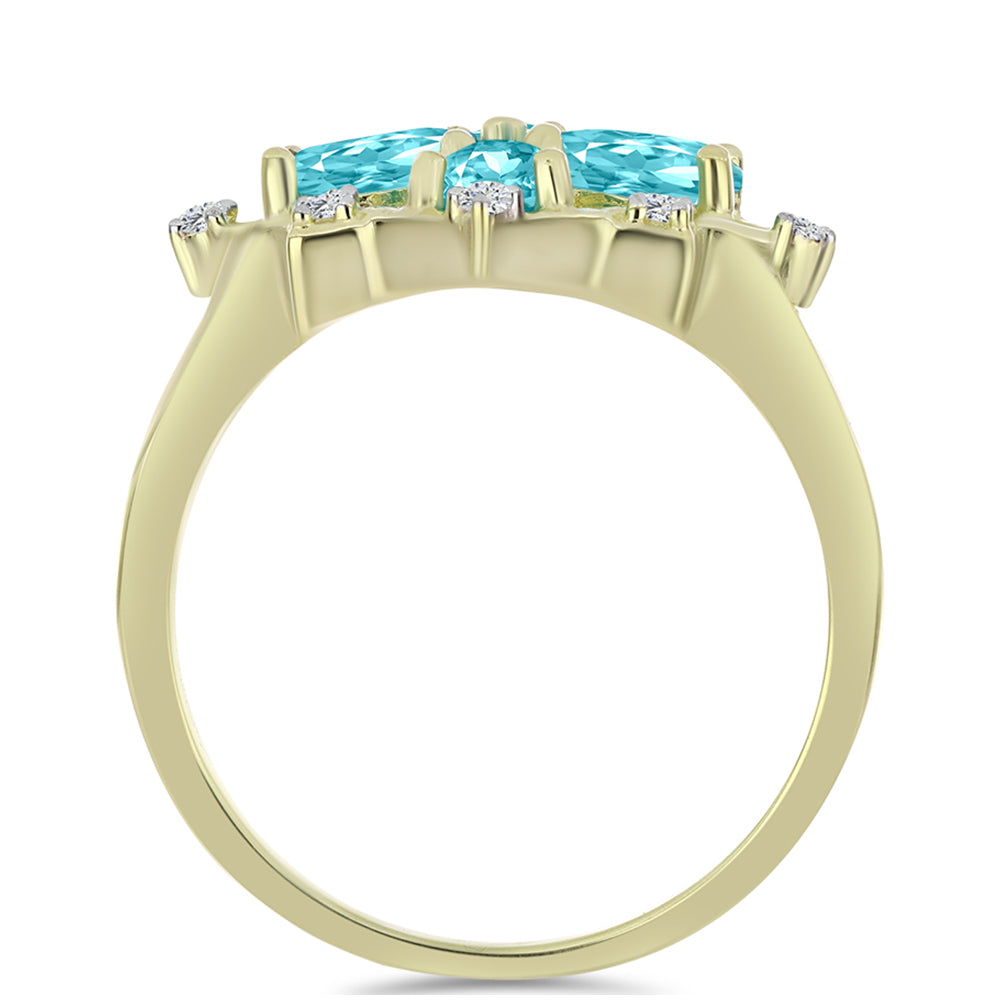 Inel din Argint 925 Placat cu Aur ( 3.38 grame ) cu Cuarț Paraiba și Topaz Alb 1.41 Carate 2 