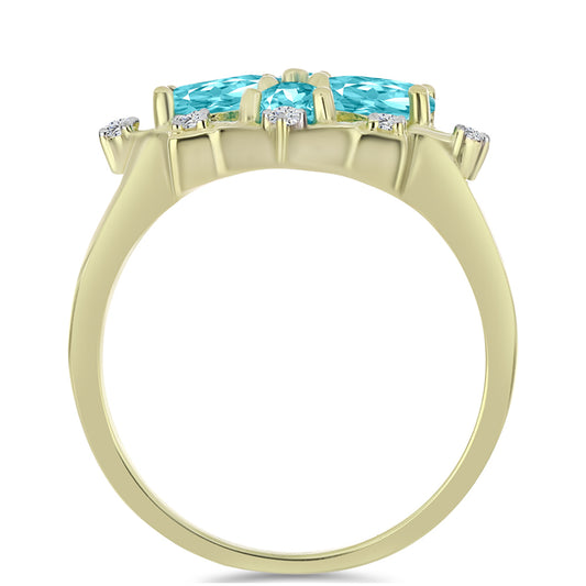 Inel din Argint 925 Placat cu Aur ( 3.38 grame ) cu Cuarț Paraiba și Topaz Alb 1.41 Carate