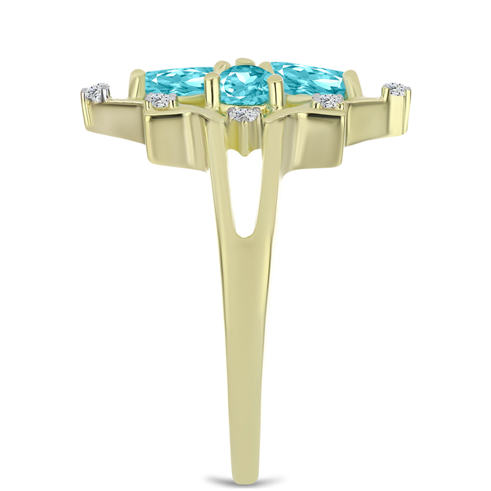 Inel din Argint 925 Placat cu Aur ( 3.38 grame ) cu Cuarț Paraiba și Topaz Alb 1.41 Carate 4 