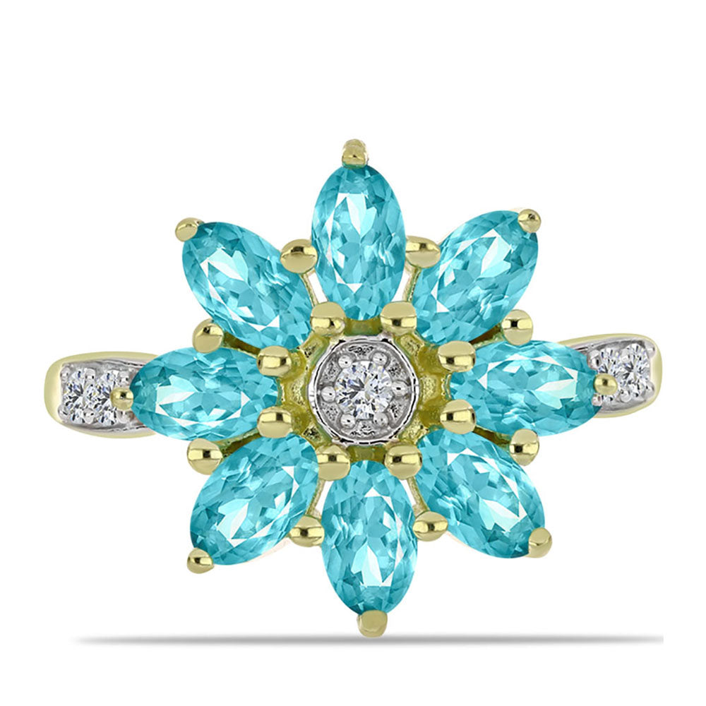 Inel din Argint 925 Placat cu Aur ( 2.93 grame ) cu Cuarț Paraiba și Topaz Alb 1.65 Carate 1 