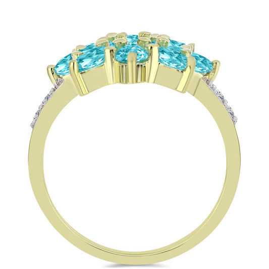 Inel din Argint 925 Placat cu Aur ( 2.93 grame ) cu Cuarț Paraiba și Topaz Alb 1.65 Carate