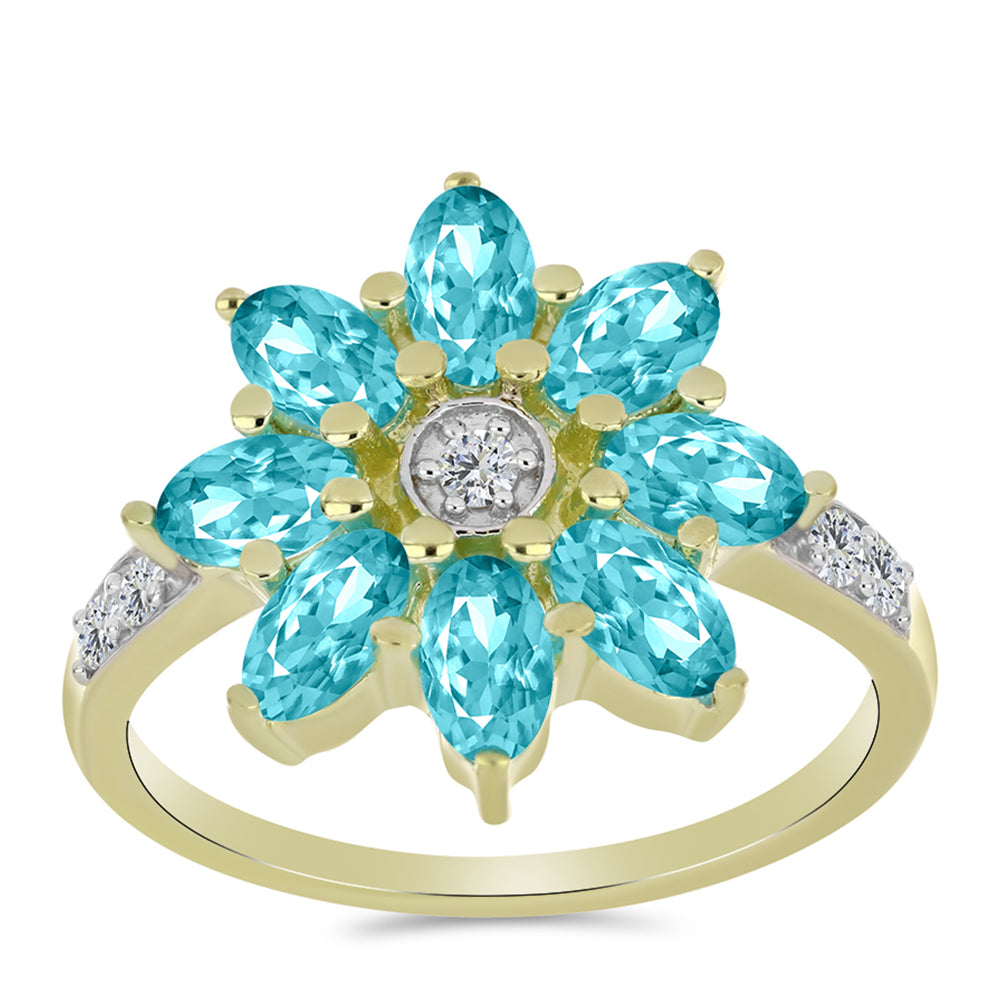 Inel din Argint 925 Placat cu Aur ( 2.93 grame ) cu Cuarț Paraiba și Topaz Alb 1.65 Carate 3 