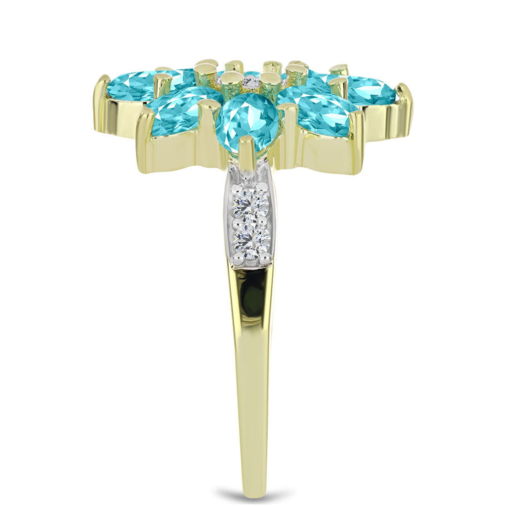 Inel din Argint 925 Placat cu Aur ( 2.93 grame ) cu Cuarț Paraiba și Topaz Alb 1.65 Carate 4 