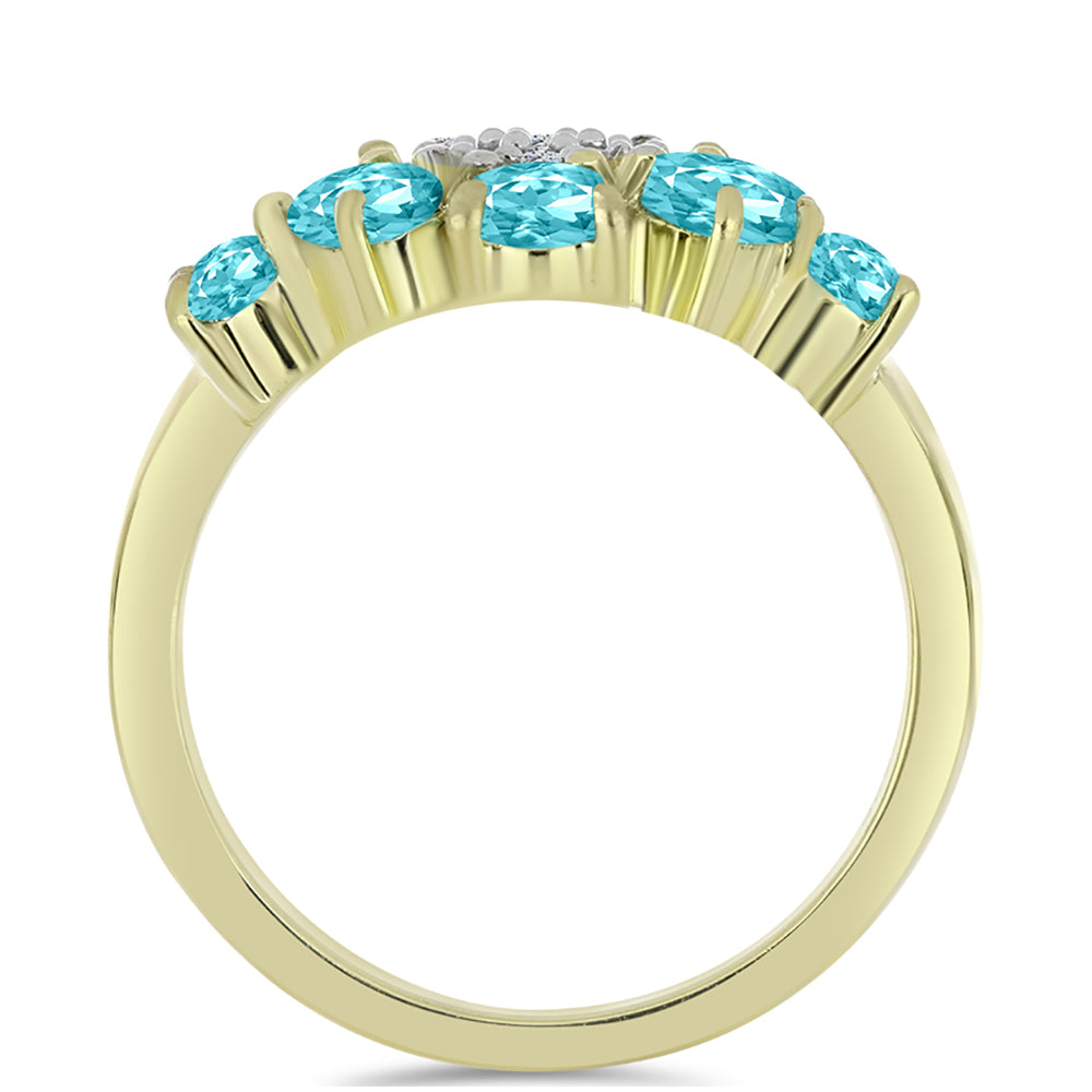 Inel din Argint 925 Placat cu Aur ( 2.98 grame ) cu Cuarț Paraiba și Topaz Alb 1.3 Carate 2 