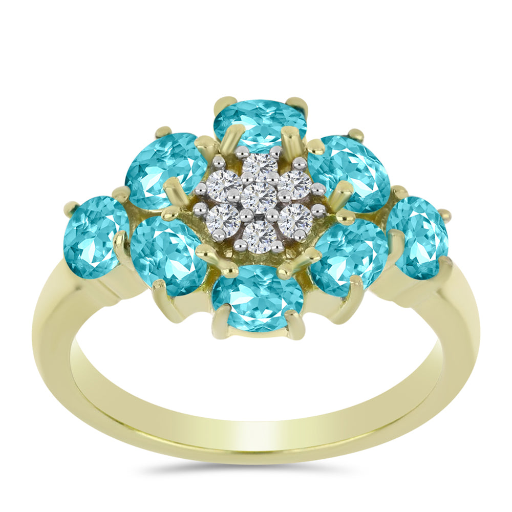 Inel din Argint 925 Placat cu Aur ( 2.98 grame ) cu Cuarț Paraiba și Topaz Alb 1.3 Carate
