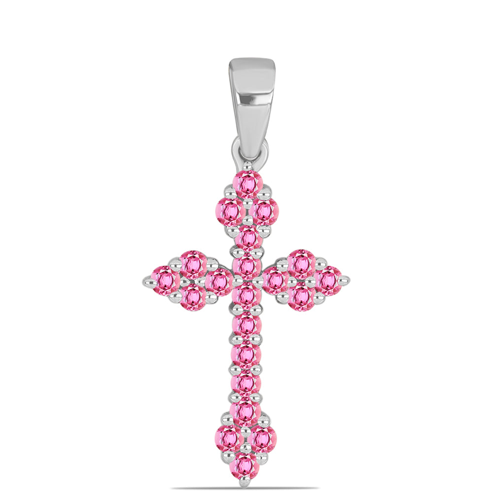 Cruce Pandantiv din Argint 925 ( 1.5 grame ) cu Turmalină Roz Pelmadulla 0.83 Carate