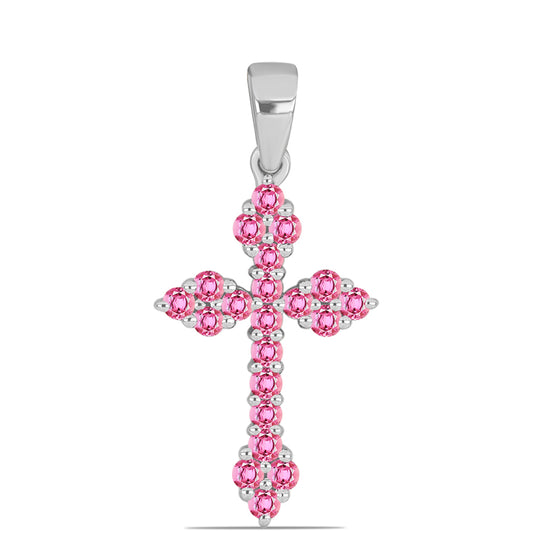 Cruce Pandantiv din Argint 925 ( 1.5 grame ) cu Turmalină Roz Pelmadulla 0.83 Carate