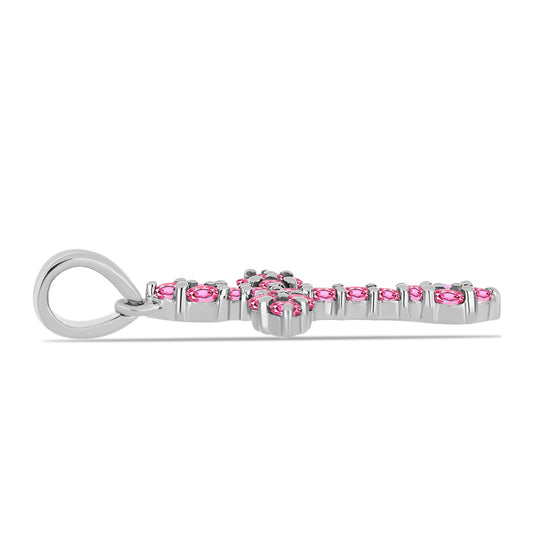 Cruce Pandantiv din Argint 925 ( 1.5 grame ) cu Turmalină Roz Pelmadulla 0.83 Carate