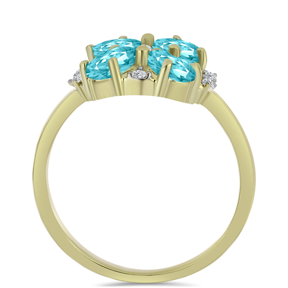 Inel din Argint 925 Placat cu Aur ( 2.91 grame ) cu Cuarț Paraiba și Topaz Alb 1.68 Carate 2 
