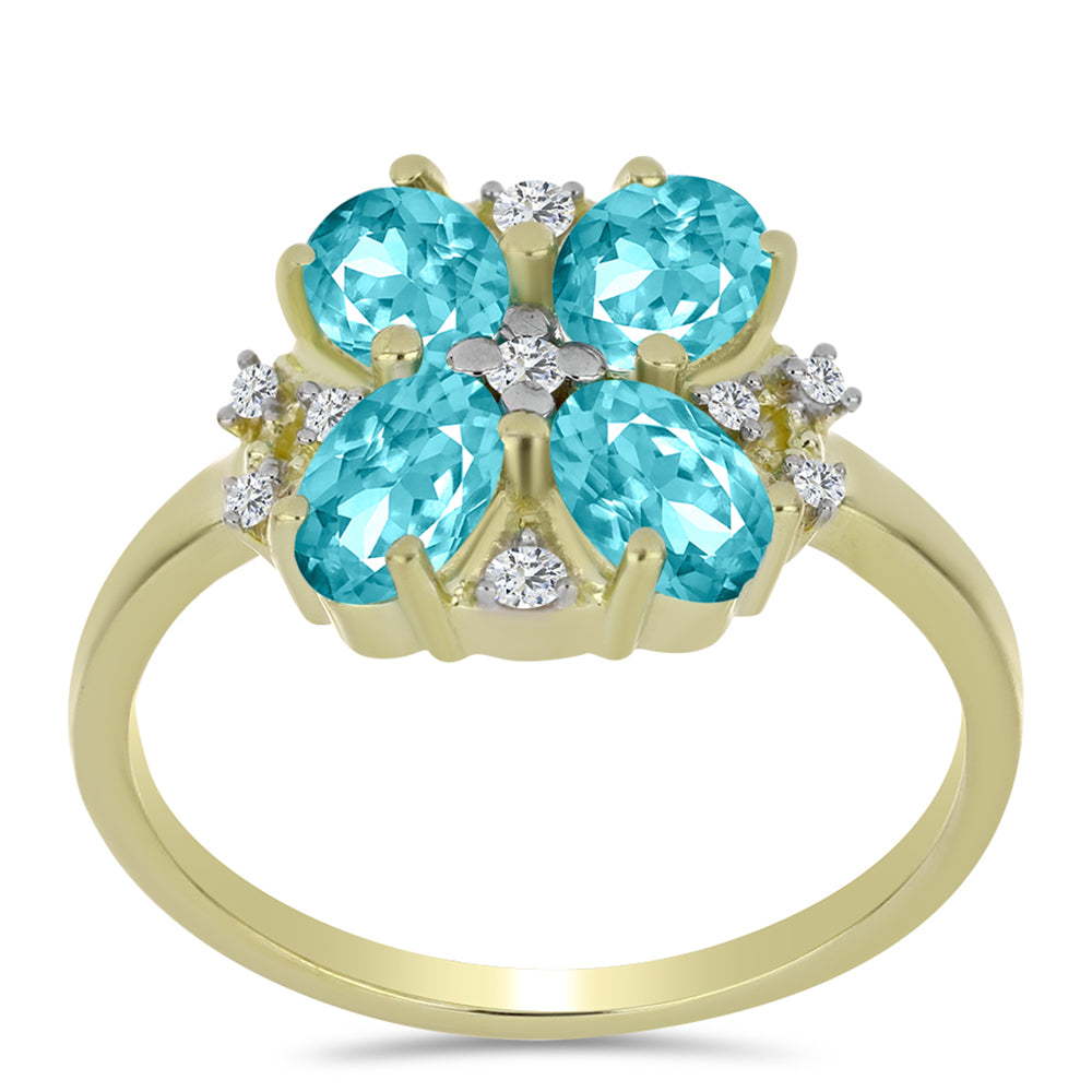 Inel din Argint 925 Placat cu Aur ( 2.91 grame ) cu Cuarț Paraiba și Topaz Alb 1.68 Carate 3 