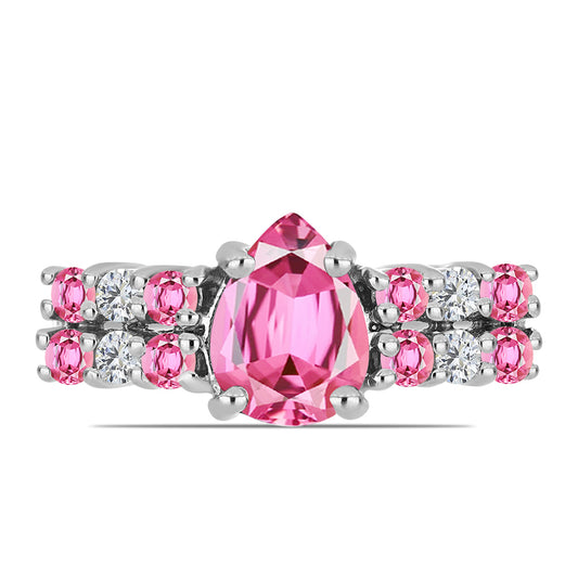 Inel din Argint 925 ( 2.59 grame ) cu Turmalină Roz Pelmadulla și Topaz Alb 1.44 Carate