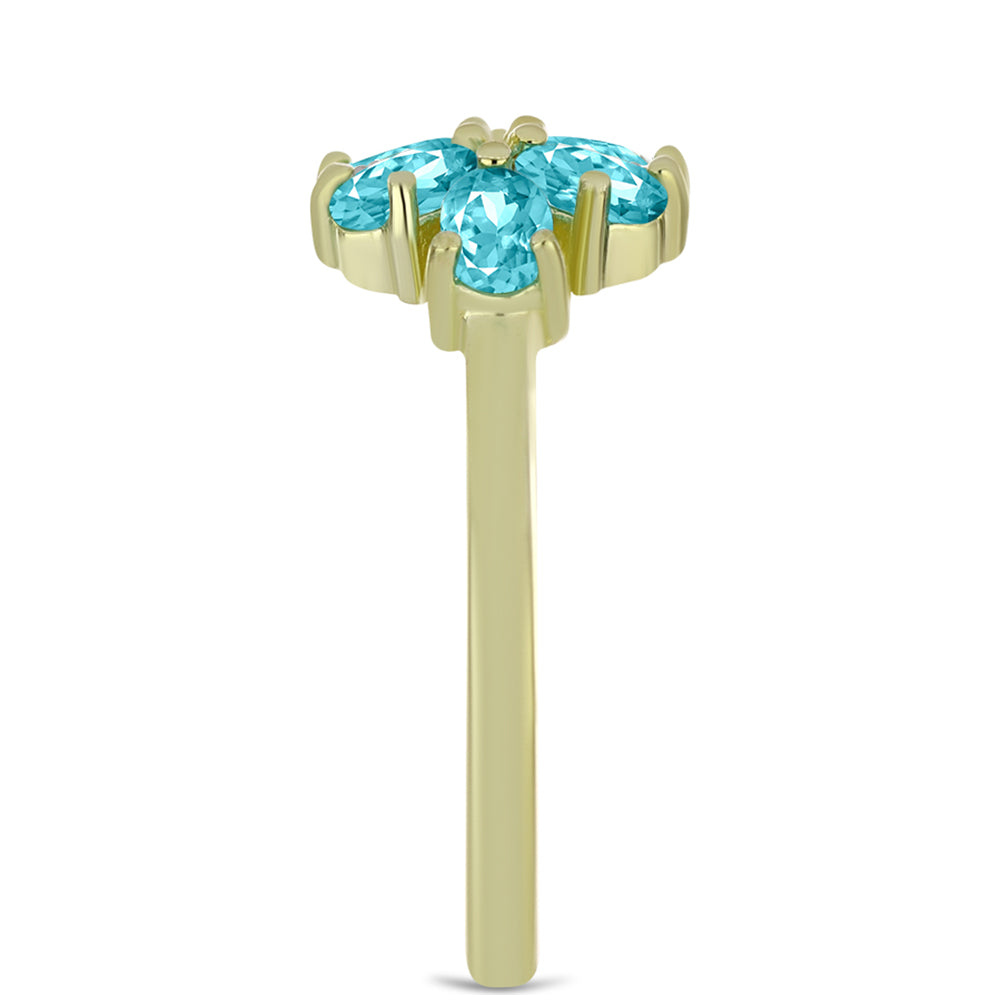Inel din Argint 925 Placat cu Aur ( 2.75 grame ) cu Cuarț Paraiba și Topaz Alb 1.18 Carate 4 