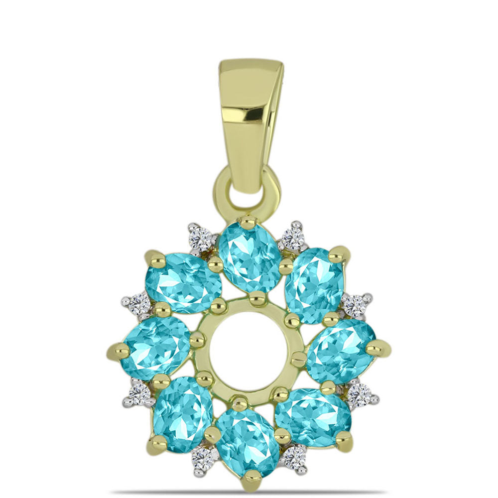 Pandantiv din Argint 925 Placat cu Aur ( 1.35 grame ) cu Cuarț Paraiba și Topaz Alb 1.28 Carate 1 