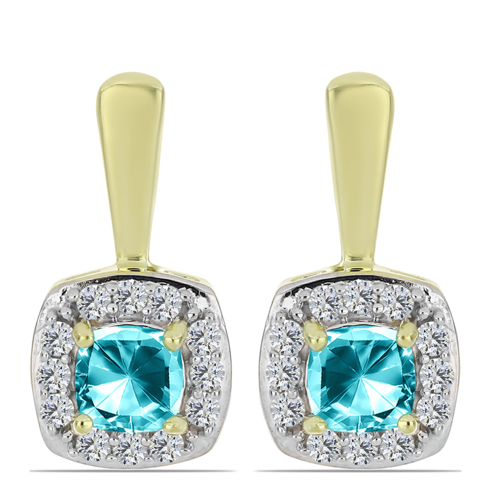 Cercei din Argint 925 Placat cu Aur ( 2.75 grame ) cu Cuarț Paraiba și Topaz Alb 0.74 Carate