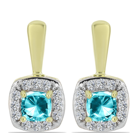 Cercei din Argint 925 Placat cu Aur ( 2.75 grame ) cu Cuarț Paraiba și Topaz Alb 0.74 Carate