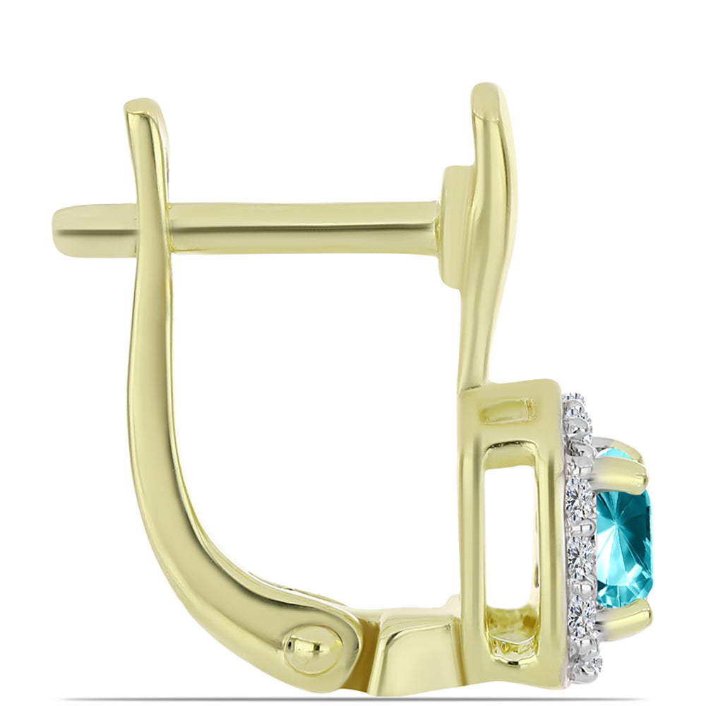 Cercei din Argint 925 Placat cu Aur ( 2.75 grame ) cu Cuarț Paraiba și Topaz Alb 0.74 Carate 2 