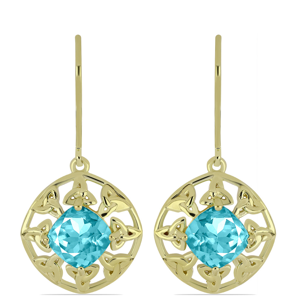 Cercei din Argint 925 Placat cu Aur ( 3.93 grame ) cu Cuarț Paraiba 2.86 Carate 1 