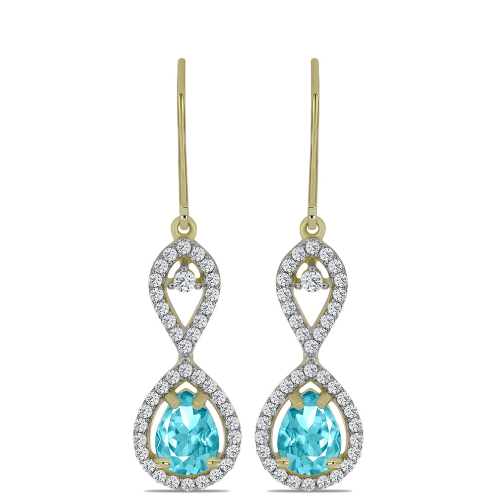 Cercei din Argint 925 Placat cu Aur ( 3.46 grame ) cu Cuarț Paraiba și Topaz Alb 3.07 Carate 1 