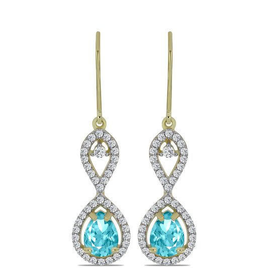 Cercei din Argint 925 Placat cu Aur ( 3.46 grame ) cu Cuarț Paraiba și Topaz Alb 3.07 Carate