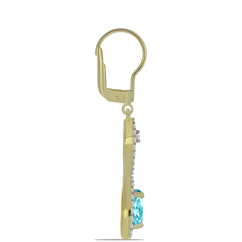 Cercei din Argint 925 Placat cu Aur ( 3.46 grame ) cu Cuarț Paraiba și Topaz Alb 3.07 Carate 2 