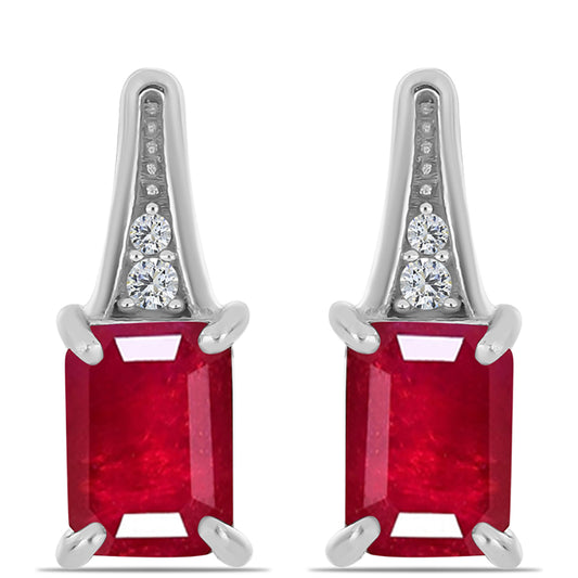 Cercei din Argint 925 ( 2.94 grame ) cu Rubin Malagasy și Topaz Alb 2.6 Carate