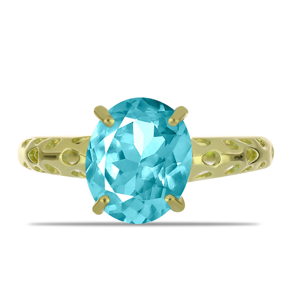 Inel din Argint 925 Placat cu Aur ( 3.17 grame ) cu Cuarț Paraiba 4.5 Carate 5 