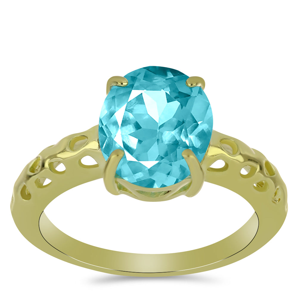 Inel din Argint 925 Placat cu Aur ( 3.17 grame ) cu Cuarț Paraiba 4.5 Carate 3 