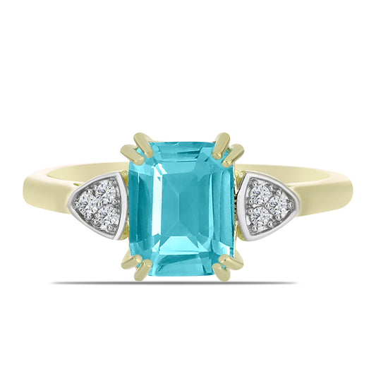 Inel din Argint 925 Placat cu Aur ( 2.55 grame ) cu Cuarț Paraiba și Topaz Alb 2.04 Carate