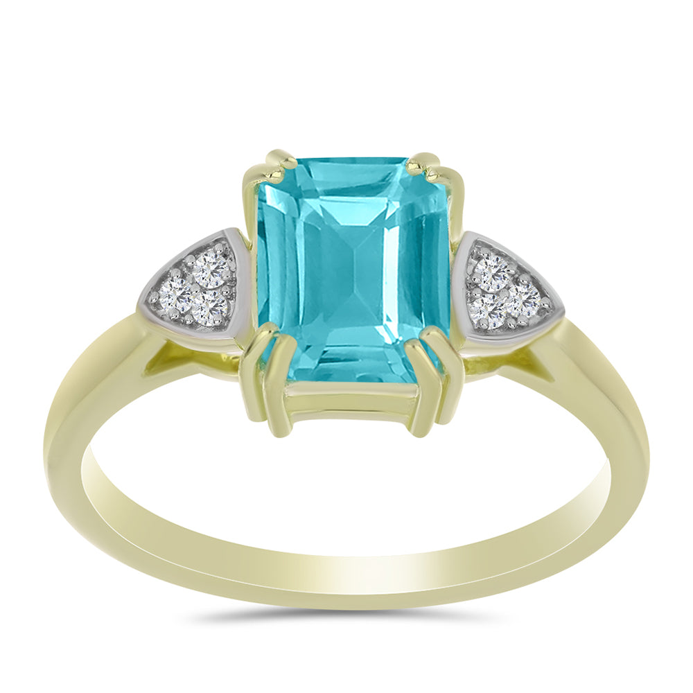 Inel din Argint 925 Placat cu Aur ( 2.55 grame ) cu Cuarț Paraiba și Topaz Alb 2.04 Carate 3 