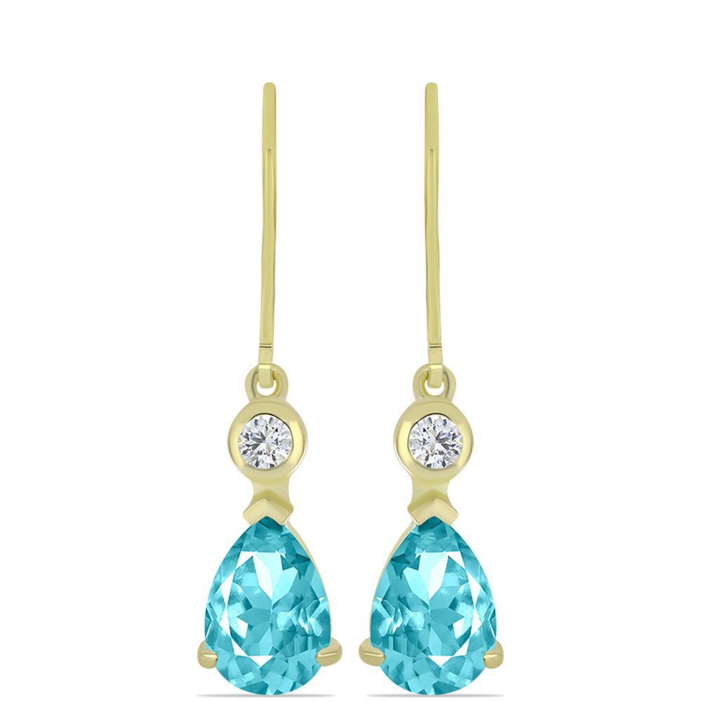 Cercei din Argint 925 Placat cu Aur ( 2.58 grame ) cu Cuarț Paraiba și Topaz Alb 3.9 Carate