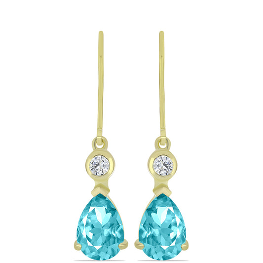 Cercei din Argint 925 Placat cu Aur ( 2.58 grame ) cu Cuarț Paraiba și Topaz Alb 3.9 Carate