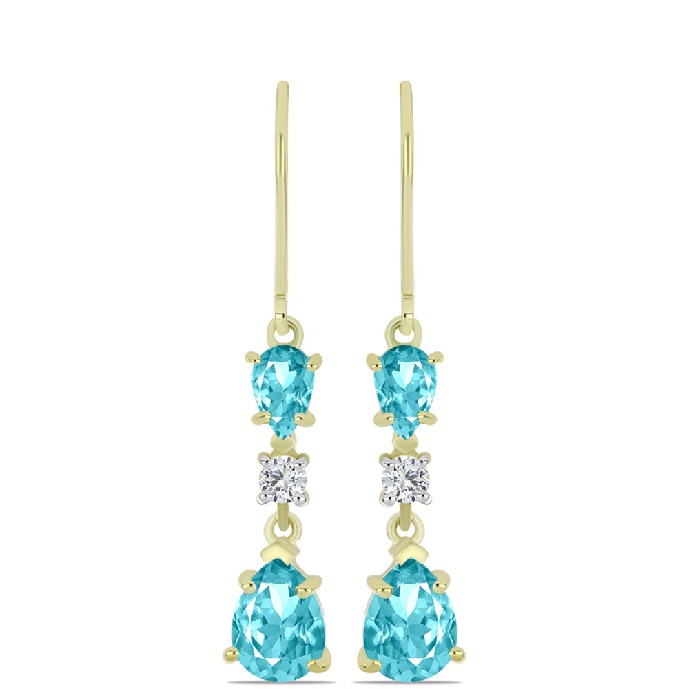 Cercei din Argint 925 Placat cu Aur ( 2.63 grame ) cu Cuarț Paraiba și Topaz Alb 2.99 Carate 3 