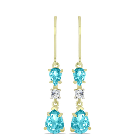 Cercei din Argint 925 Placat cu Aur ( 2.63 grame ) cu Cuarț Paraiba și Topaz Alb 2.99 Carate
