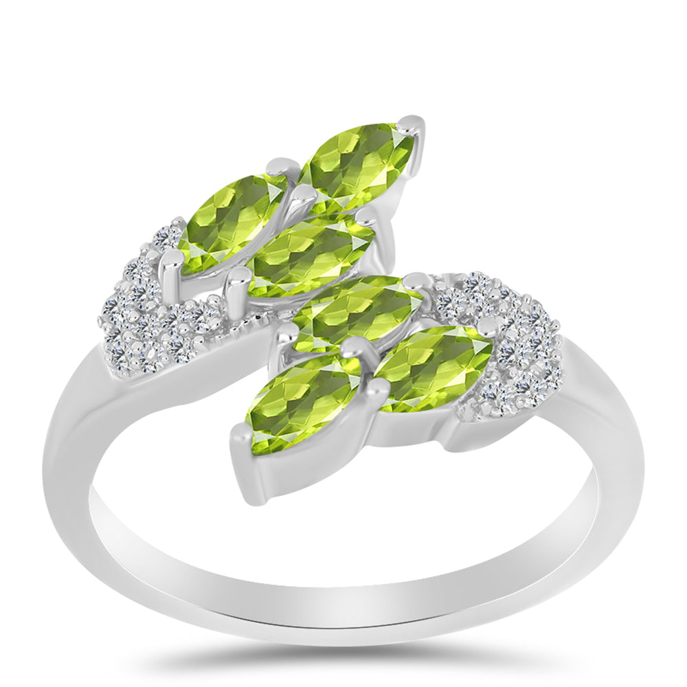 Inel din Argint 925 ( 2.39 grame ) cu Peridot Changbai și Topaz Alb 1.03 Carate
