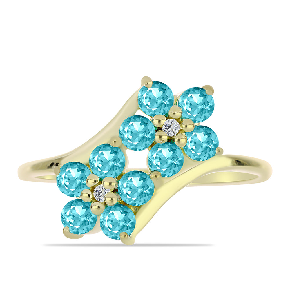 Inel din Argint 925 Placat cu Aur ( 2.35 grame ) cu Cuarț Paraiba și Topaz Alb 1.36 Carate