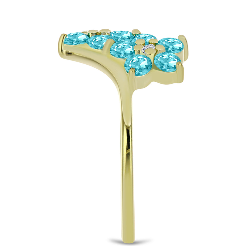 Inel din Argint 925 Placat cu Aur ( 2.35 grame ) cu Cuarț Paraiba și Topaz Alb 1.36 Carate 4 
