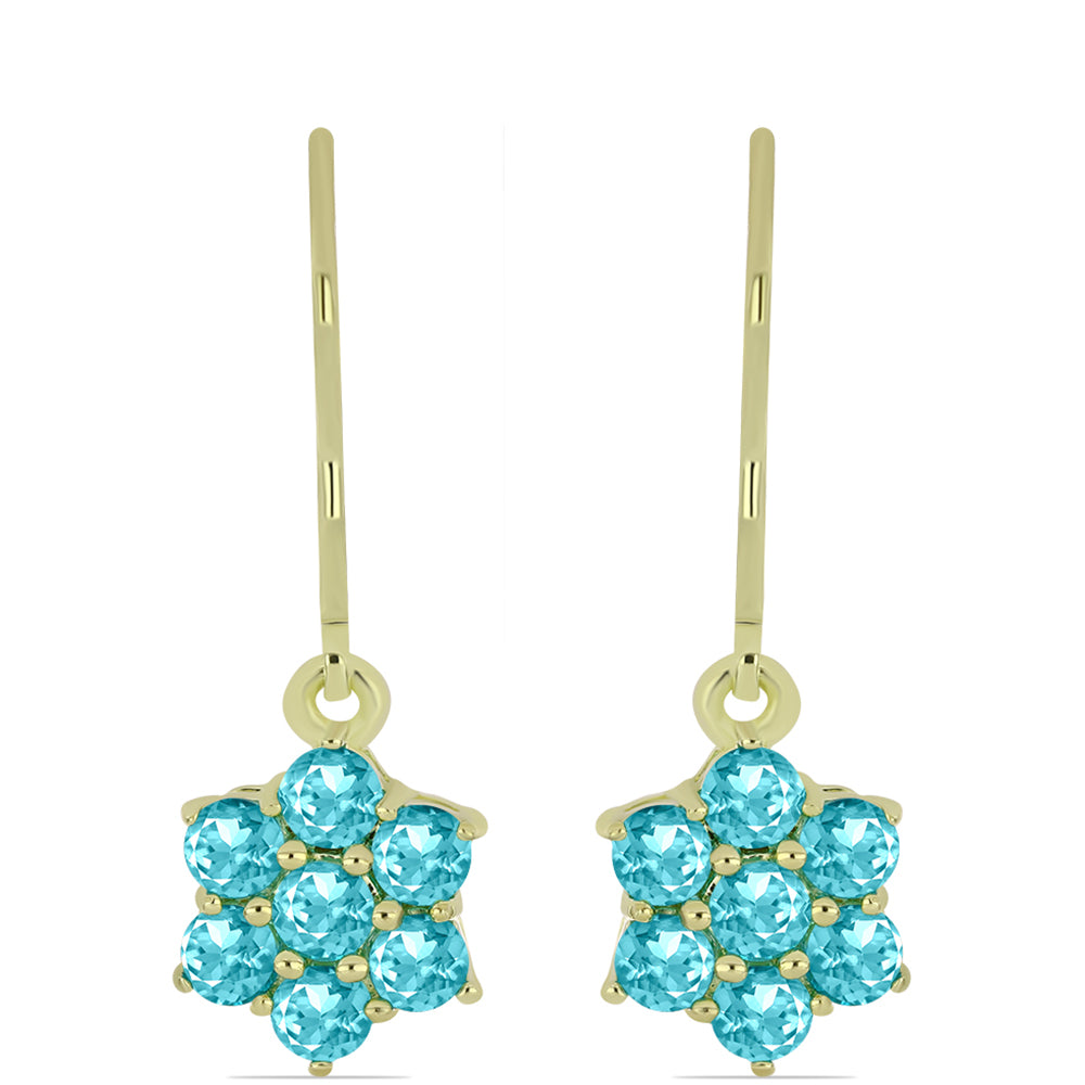 Cercei din Argint 925 Placat cu Aur ( 2.68 grame ) cu Cuarț Paraiba 1.86 Carate