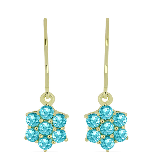 Cercei din Argint 925 Placat cu Aur ( 2.68 grame ) cu Cuarț Paraiba 1.86 Carate