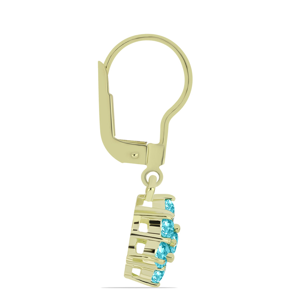 Cercei din Argint 925 Placat cu Aur ( 2.68 grame ) cu Cuarț Paraiba 1.86 Carate