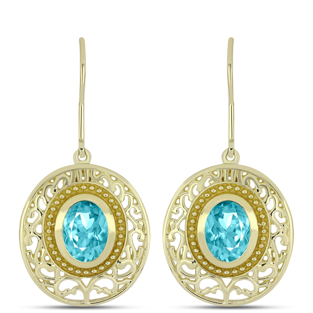 Cercei din Argint 925 Placat cu Aur ( 6.28 grame ) cu Cuarț Paraiba 2.27 Carate 1 