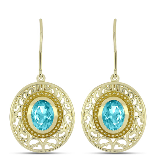 Cercei din Argint 925 Placat cu Aur ( 6.28 grame ) cu Cuarț Paraiba 2.27 Carate