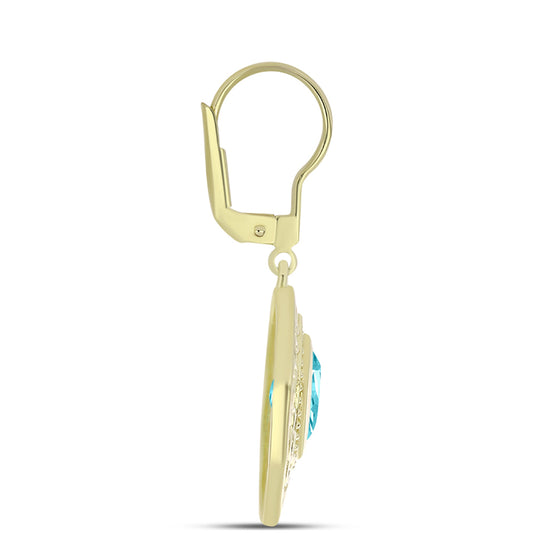Cercei din Argint 925 Placat cu Aur ( 6.28 grame ) cu Cuarț Paraiba 2.27 Carate