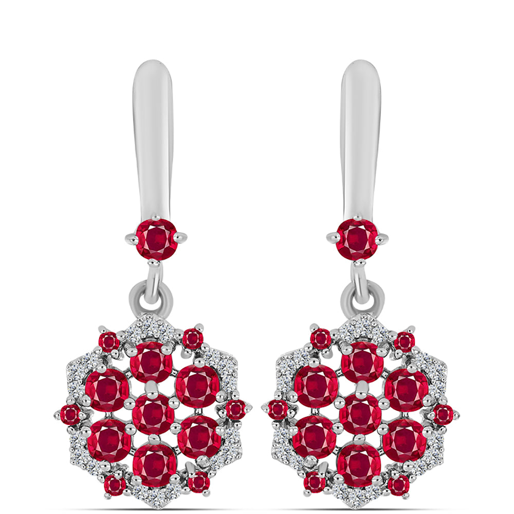 Cercei din Argint 925 ( 5.09 grame ) cu Rubin Malagasy și Topaz Alb 2.91 Carate 1 