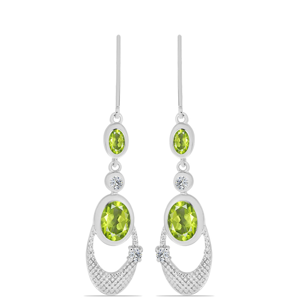 Cercei din Argint 925 ( 4.79 grame ) cu Peridot Changbai și Topaz Alb 3.38 Carate 1 