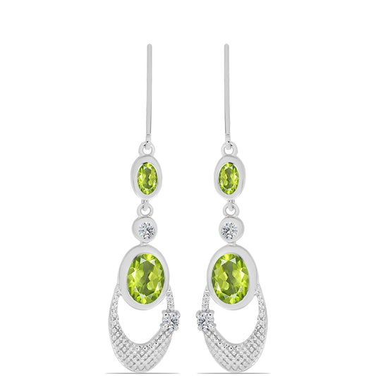 Cercei din Argint 925 ( 4.79 grame ) cu Peridot Changbai și Topaz Alb 3.38 Carate