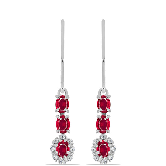 Cercei din Argint 925 ( 1.73 grame ) cu Rubin Malagasy și Topaz Alb 1.75 Carate