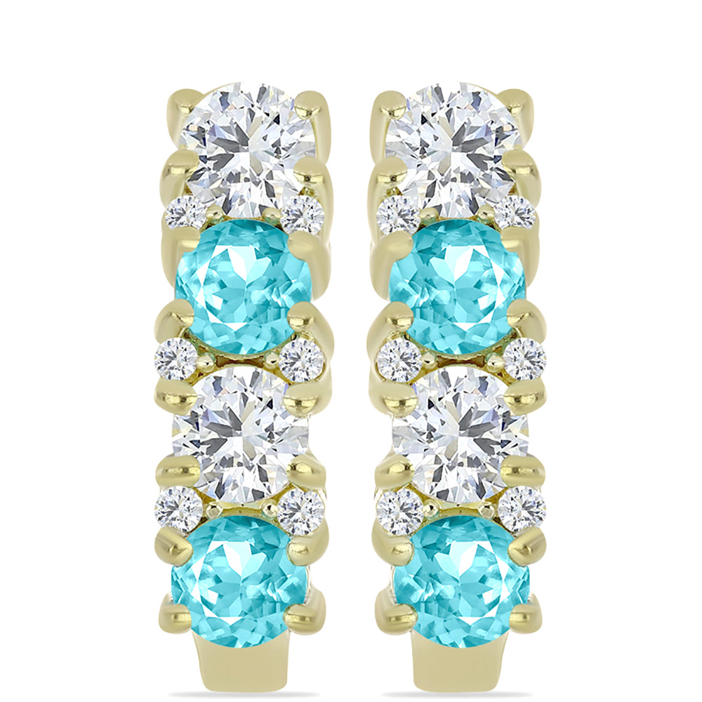 Cercei din Argint 925 Placat cu Aur ( 4.61 grame ) cu Cuarț Paraiba și Topaz Alb 2.29 Carate 1 