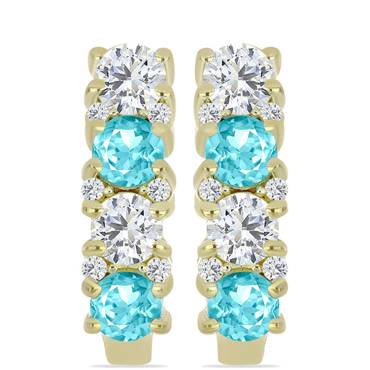 Cercei din Argint 925 Placat cu Aur ( 4.61 grame ) cu Cuarț Paraiba și Topaz Alb 2.29 Carate